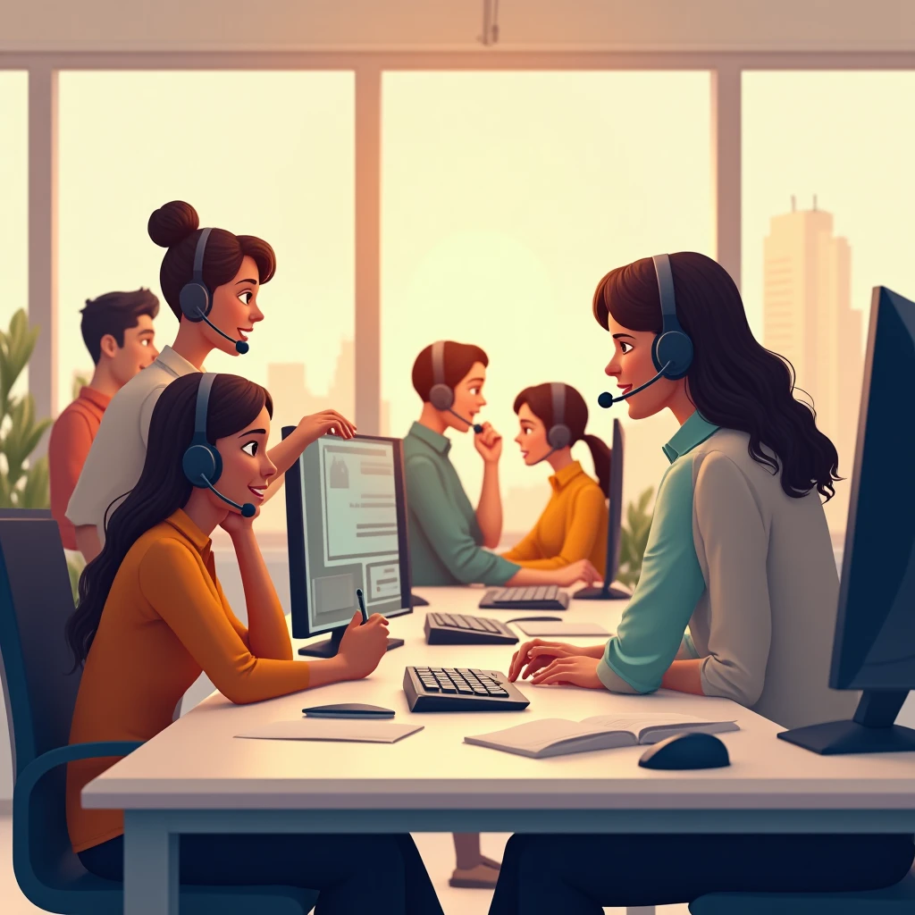 Customer service team working collaboratively