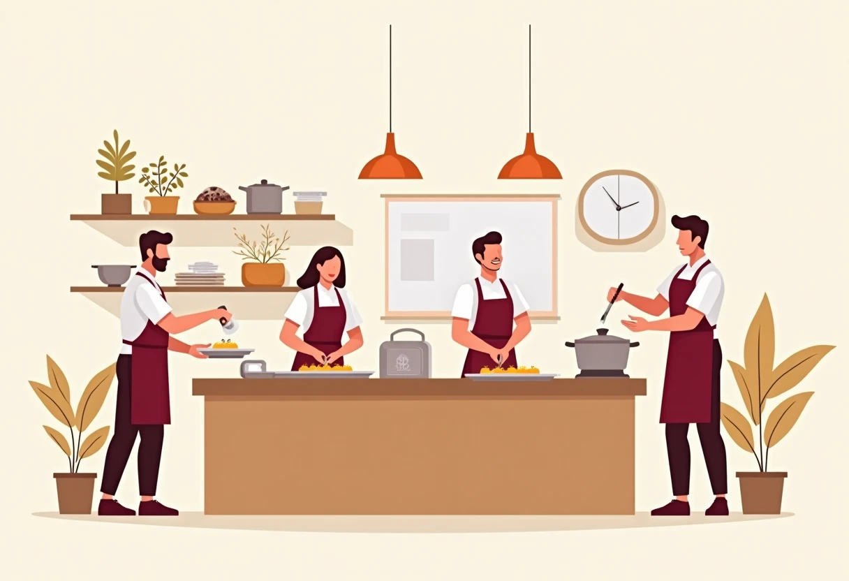 Chefs working in a high-end kitchen