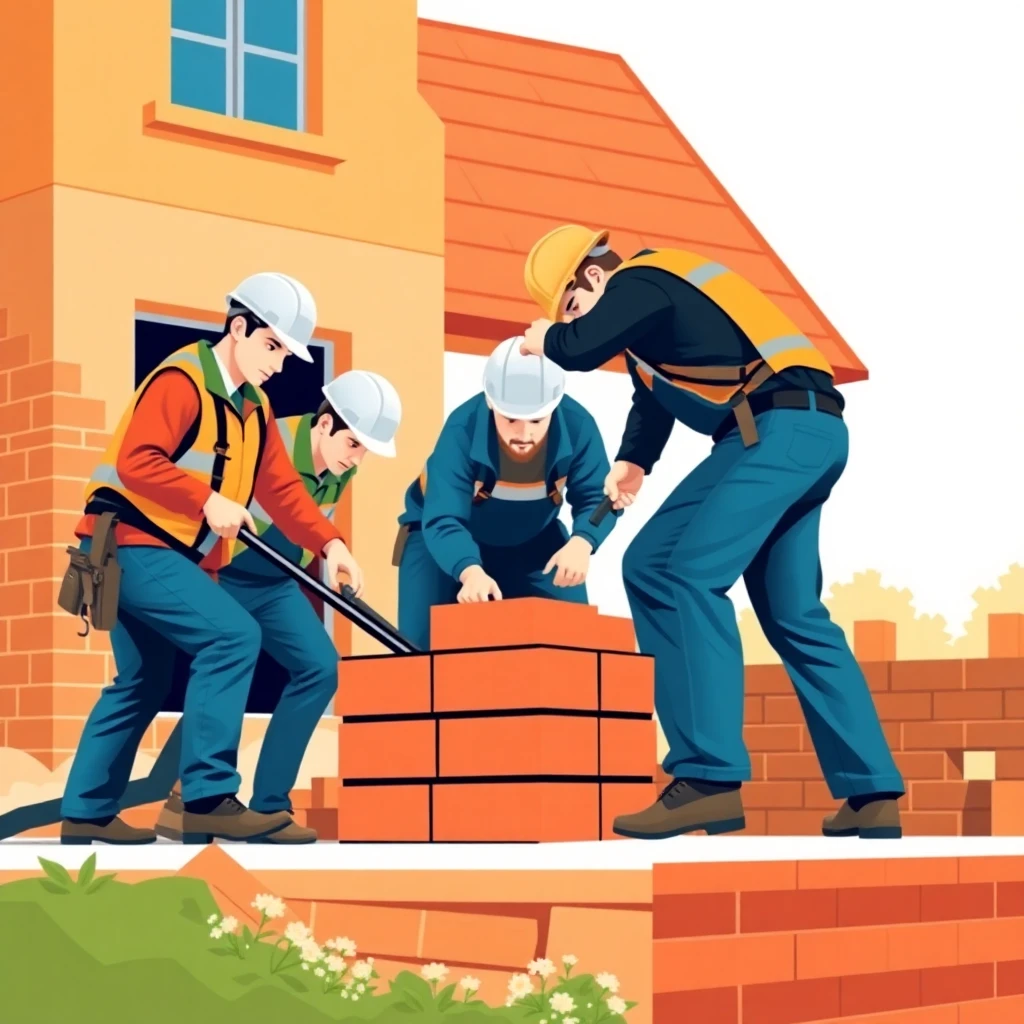 Masonry labourers at work