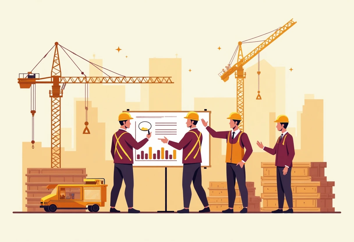 Construction site with active workers