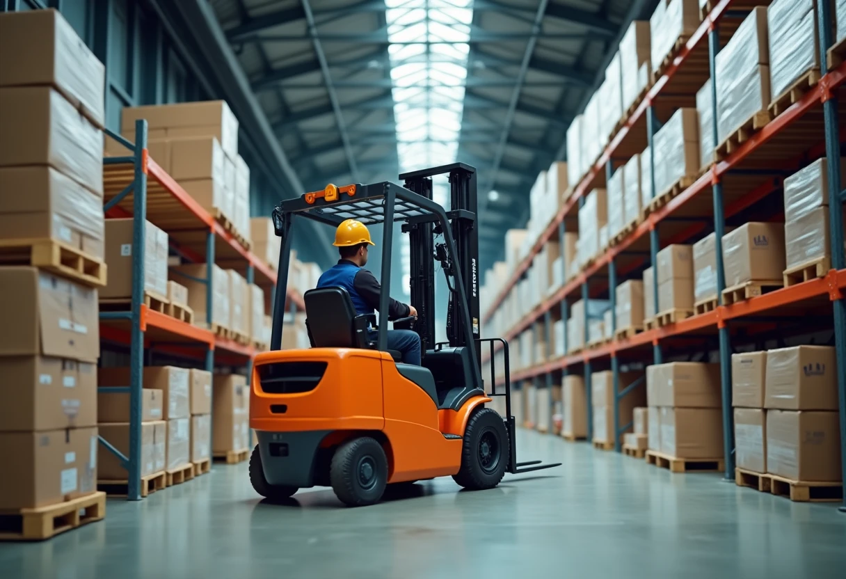 Forklift operation in warehouse